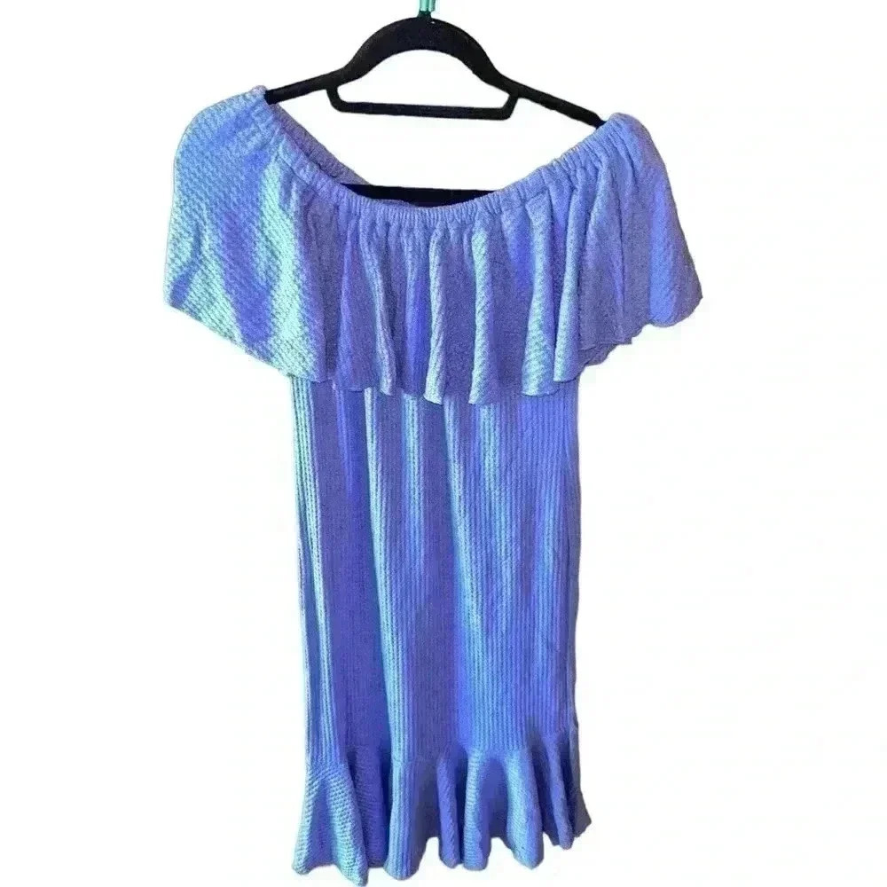 Lularoe medium periwinkle waffle material off shoulder Cici dress. NWT.